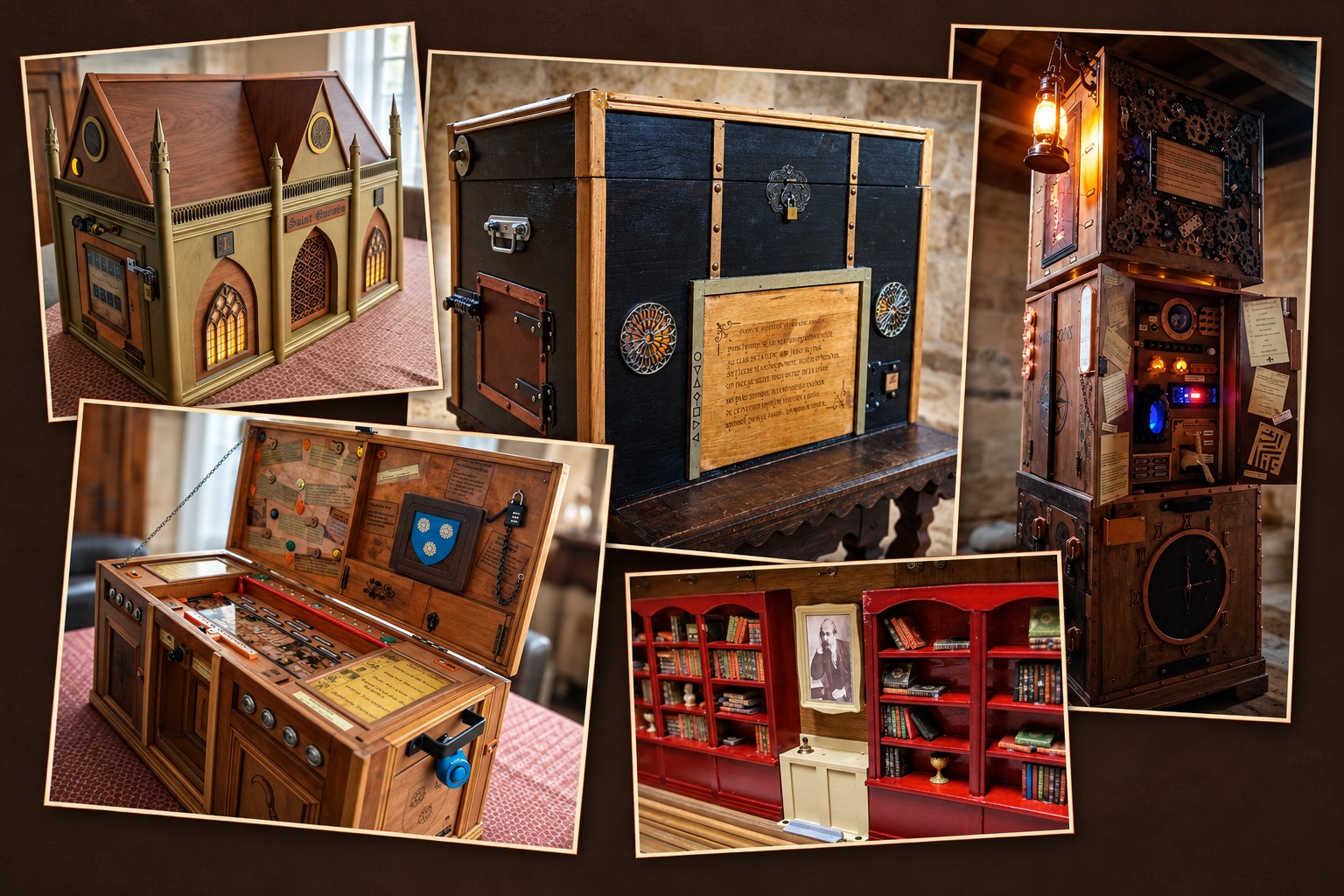 Sélection de créations The Four Gates : malles, basilique miniature et colonne interactive